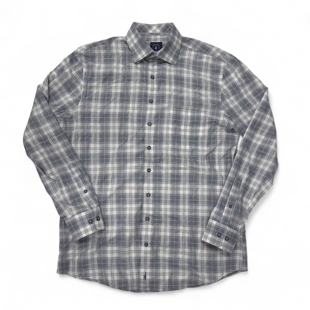 Johnnie-O Top Shelf Button Down Shirt Mens Medium Long Sleeve Gray Plaid Nall